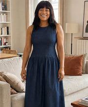 Denim dress try-on on the same person